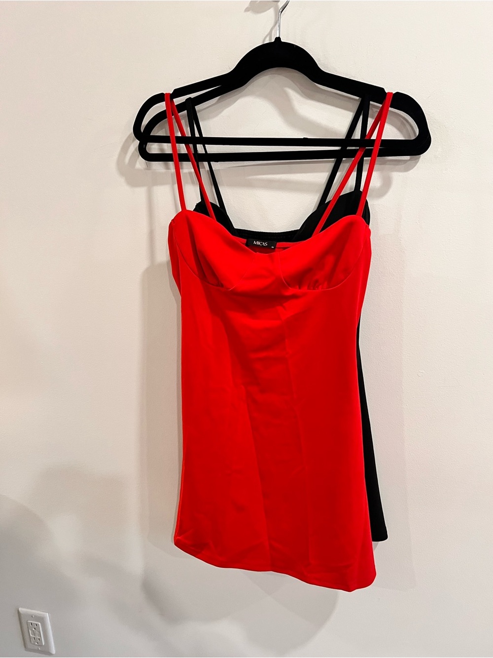 Micas Cowl Neck Mini Slip Dress Bundle Red & Black Size M